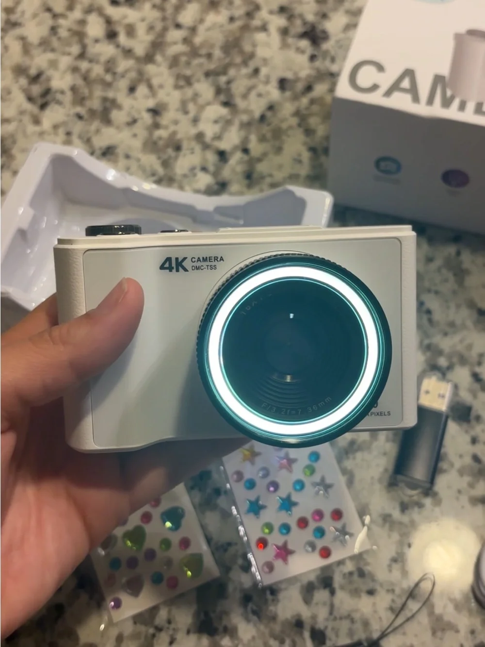 4K White Compact Digital Camera with Large Lens + COMES WITH A 32gb micro SD
